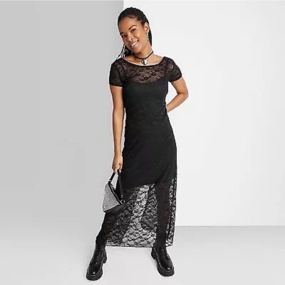Women's Maxi Sheer Dress - Wild Fable Black Lace with Under Dress Size XS